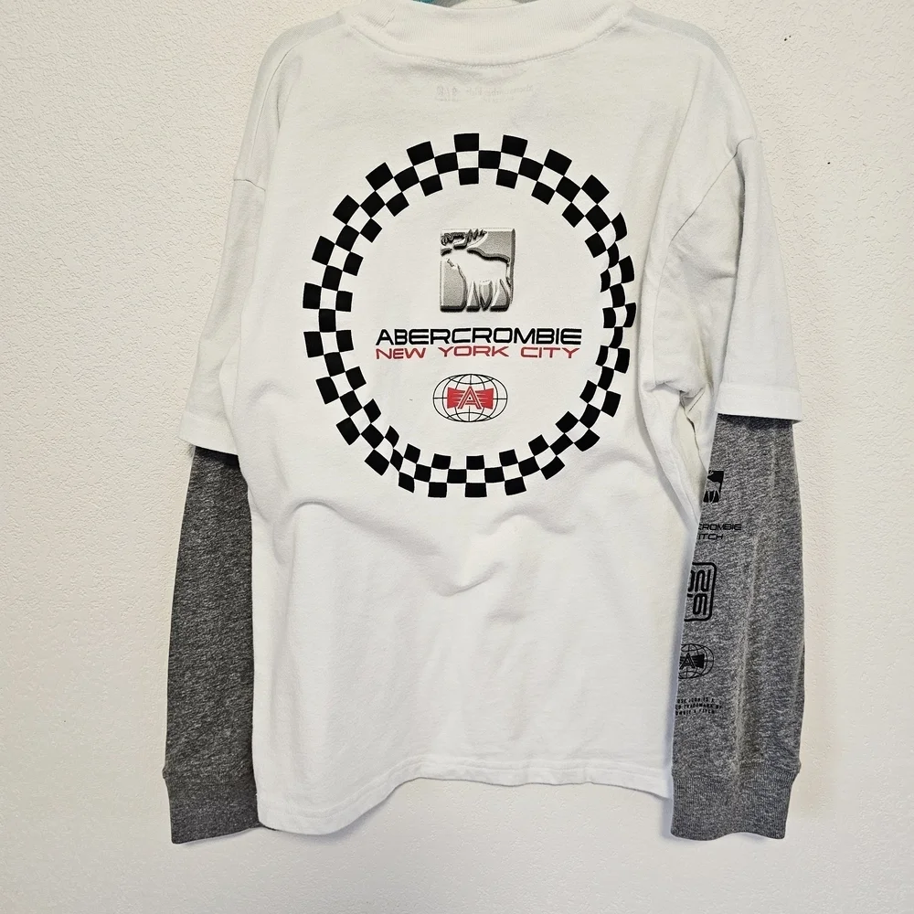 Abercrombie Kids White And Gray Long Sleeve Tee Size 9/10